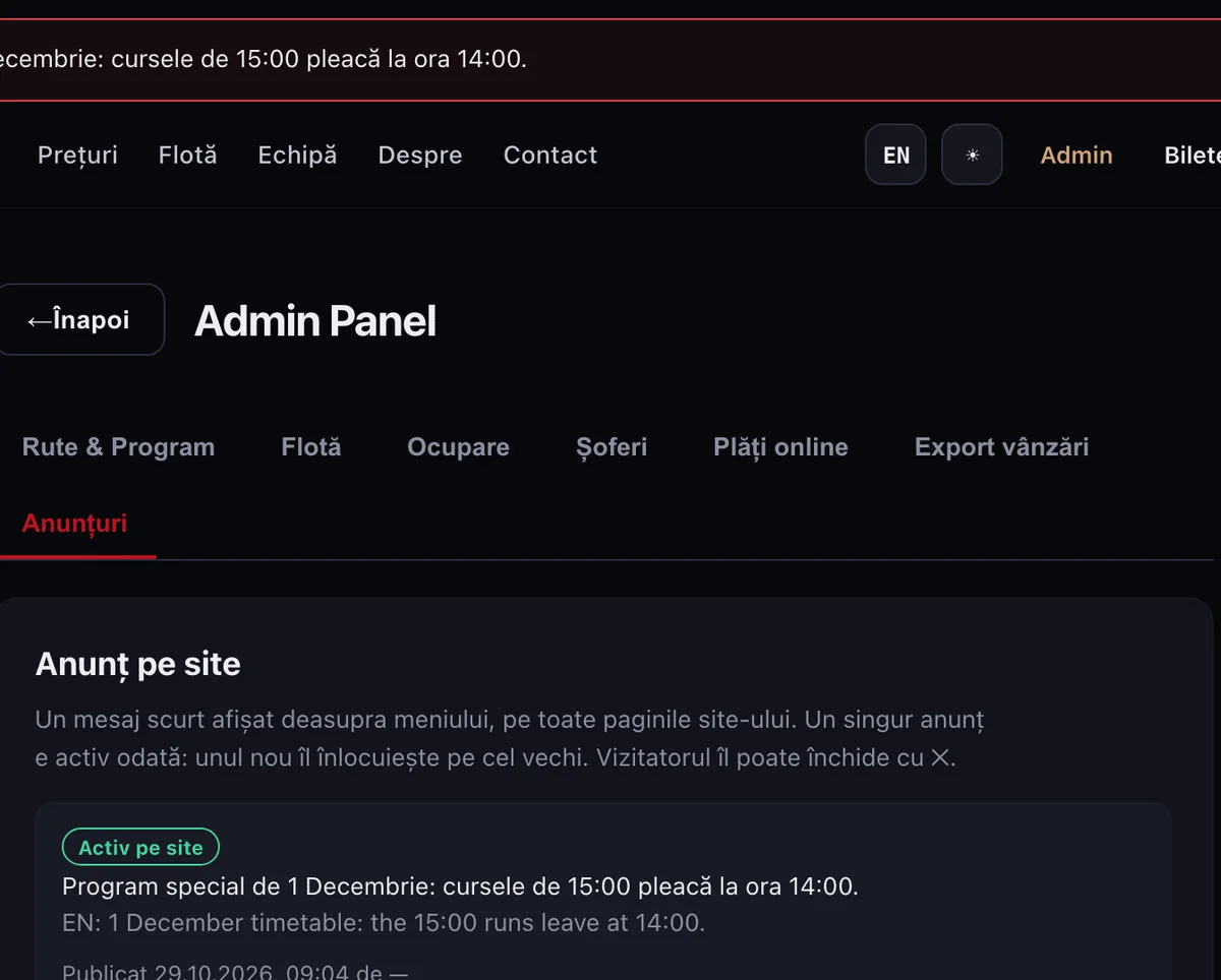 Anunț publicat pe site