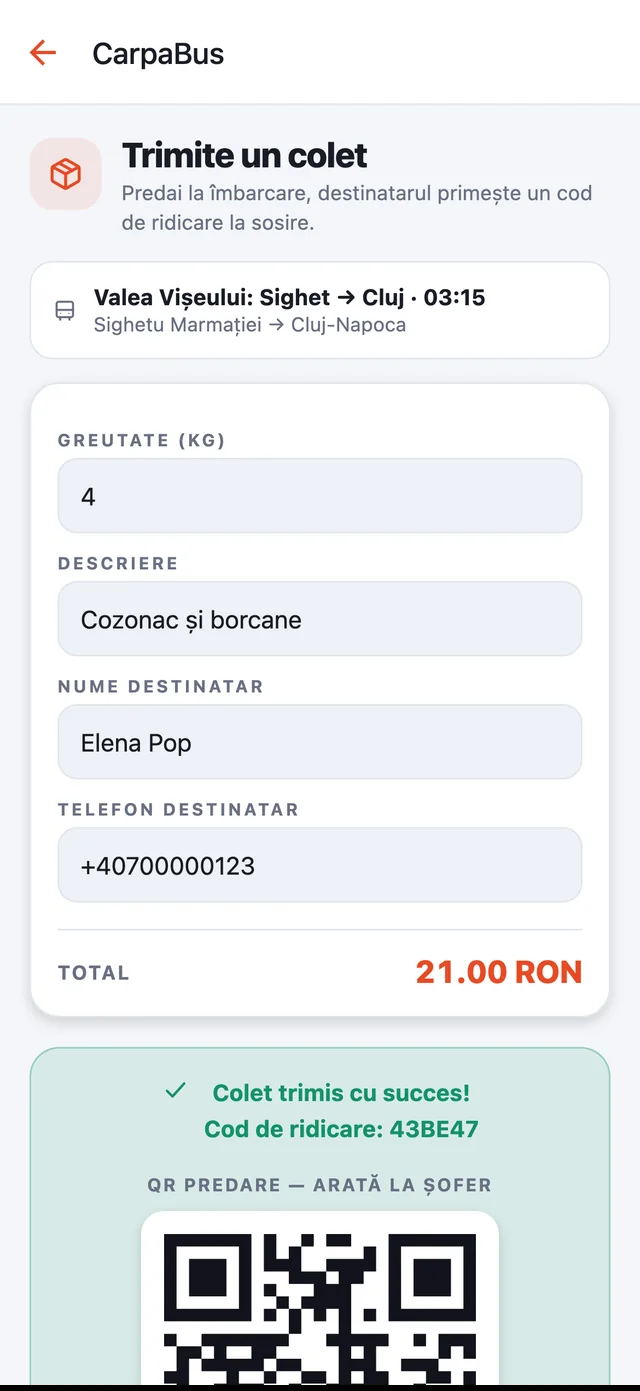 Colet trimis, cu cod de ridicare